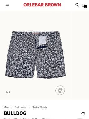 Orlebar Brown Bulldog Mid-Length Swim Trunks in Navy and White Geometric